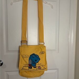 Yellow Crossbody Bag with Blue Robot Graphic